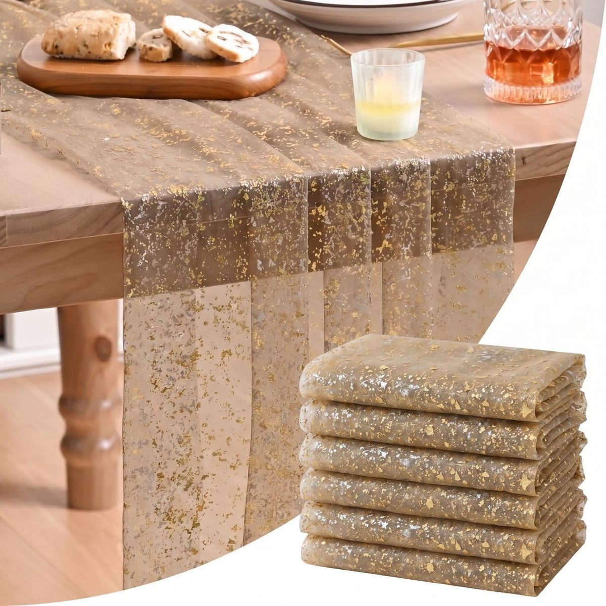 Artoid Mode Glitter Foil Gauze Table Runner for Parties