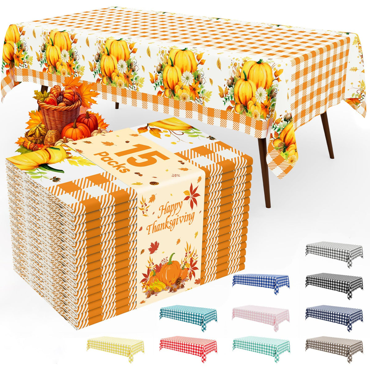 Smiry 12-Pack Gold Print Plastic Tablecloths, 54x108 in