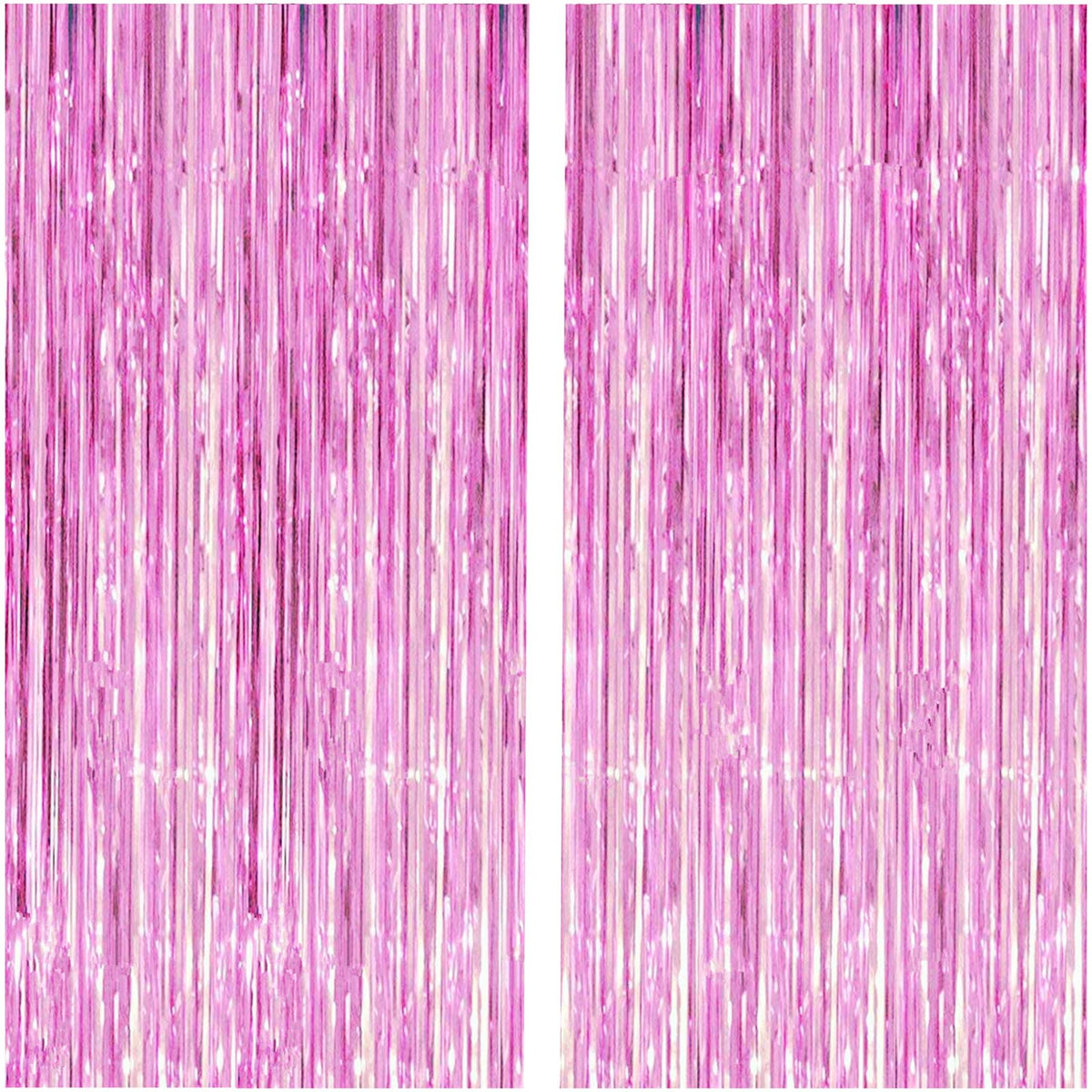 2-Pack Hot Pink Foil Fringe Curtains, 3.2 x 8.2 FT