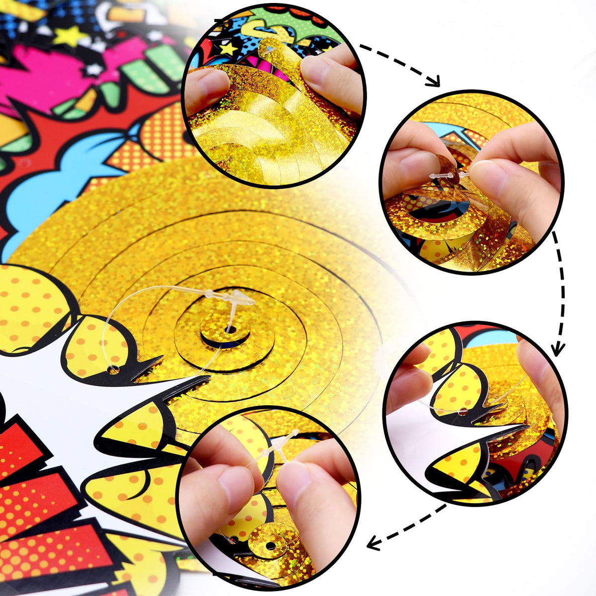 30-Pack Superhero Foil Hanging Swirls for Birthday Parties