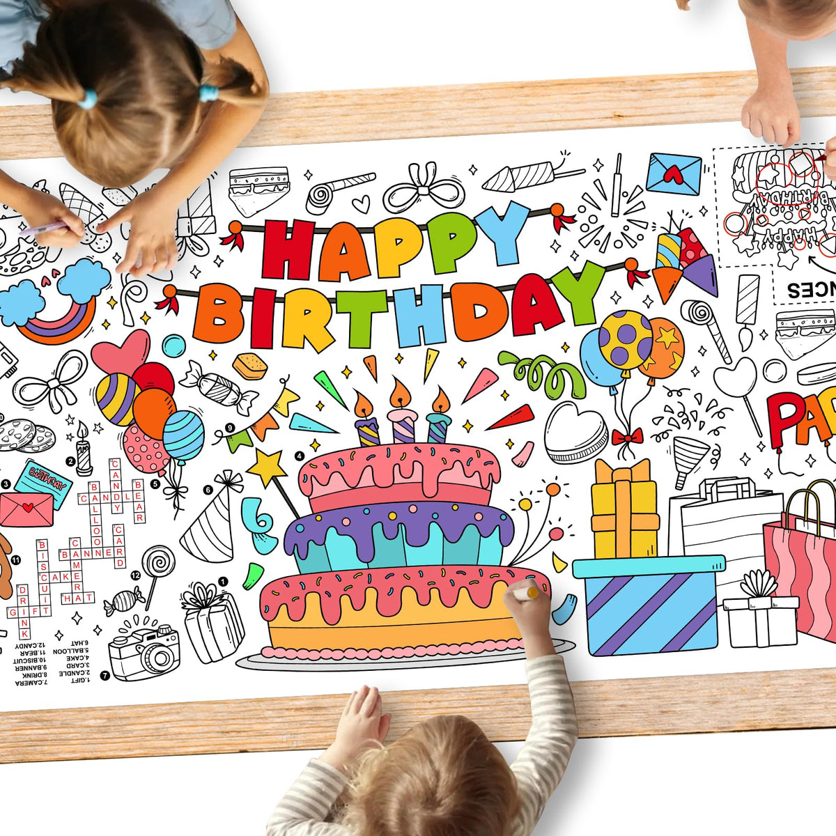 Gatherfun Kids Birthday Coloring Tablecloth, 31.5 x 72 in