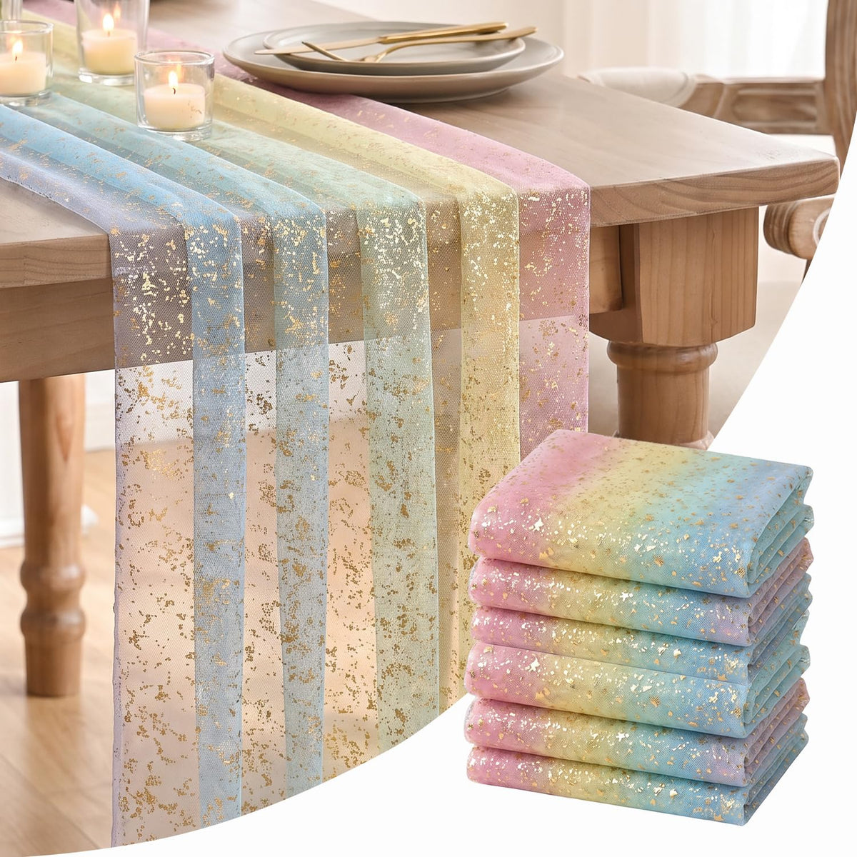 Artoid Mode Glitter Foil Gauze Table Runner for Parties
