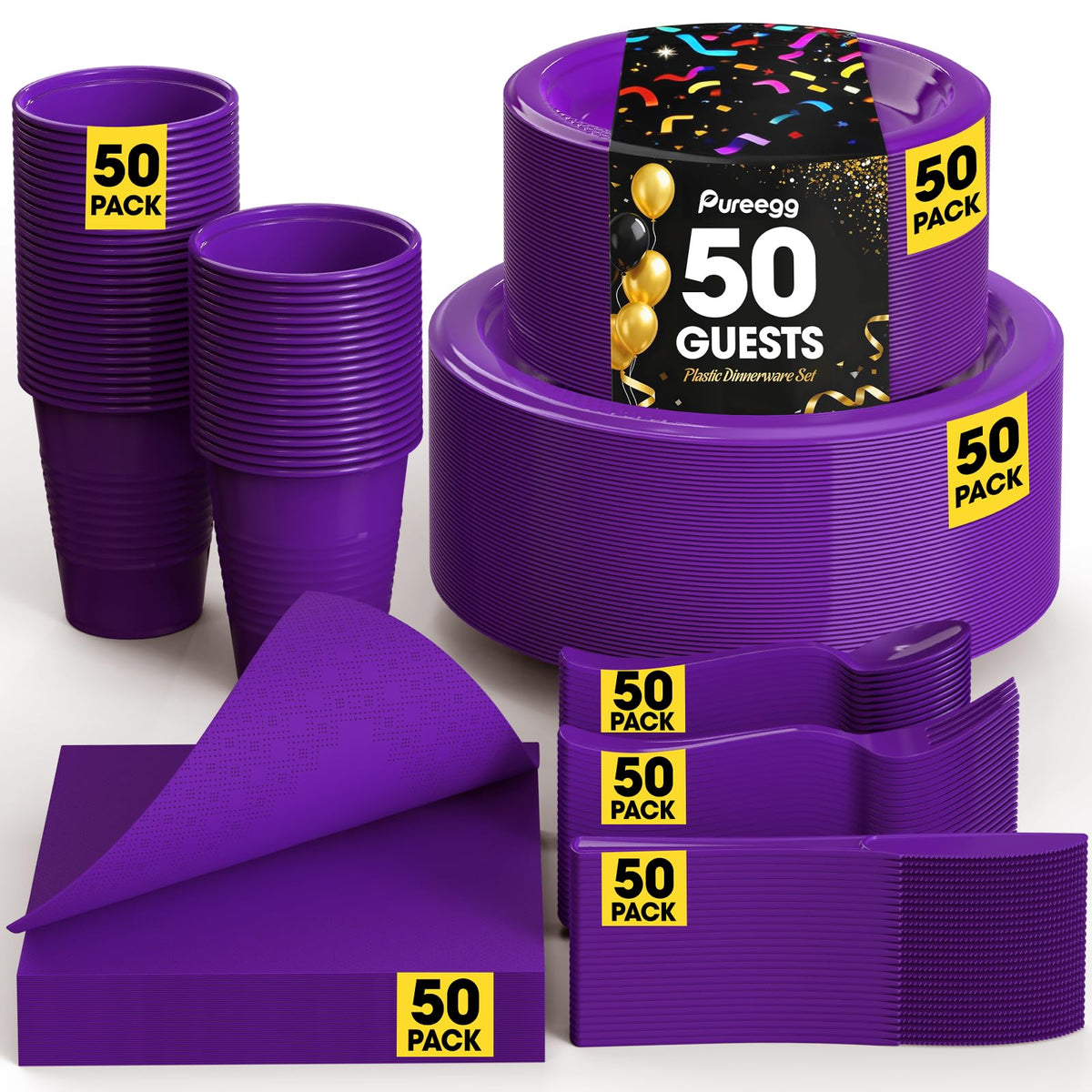 Pureegg 350-Piece Disposable Dinnerware Set for 50 Guests
