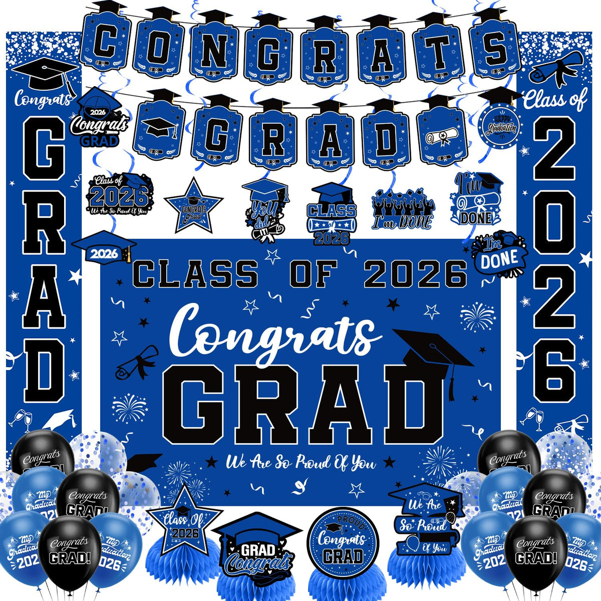 Class of 2026 Black & Gold Graduation Party Banner