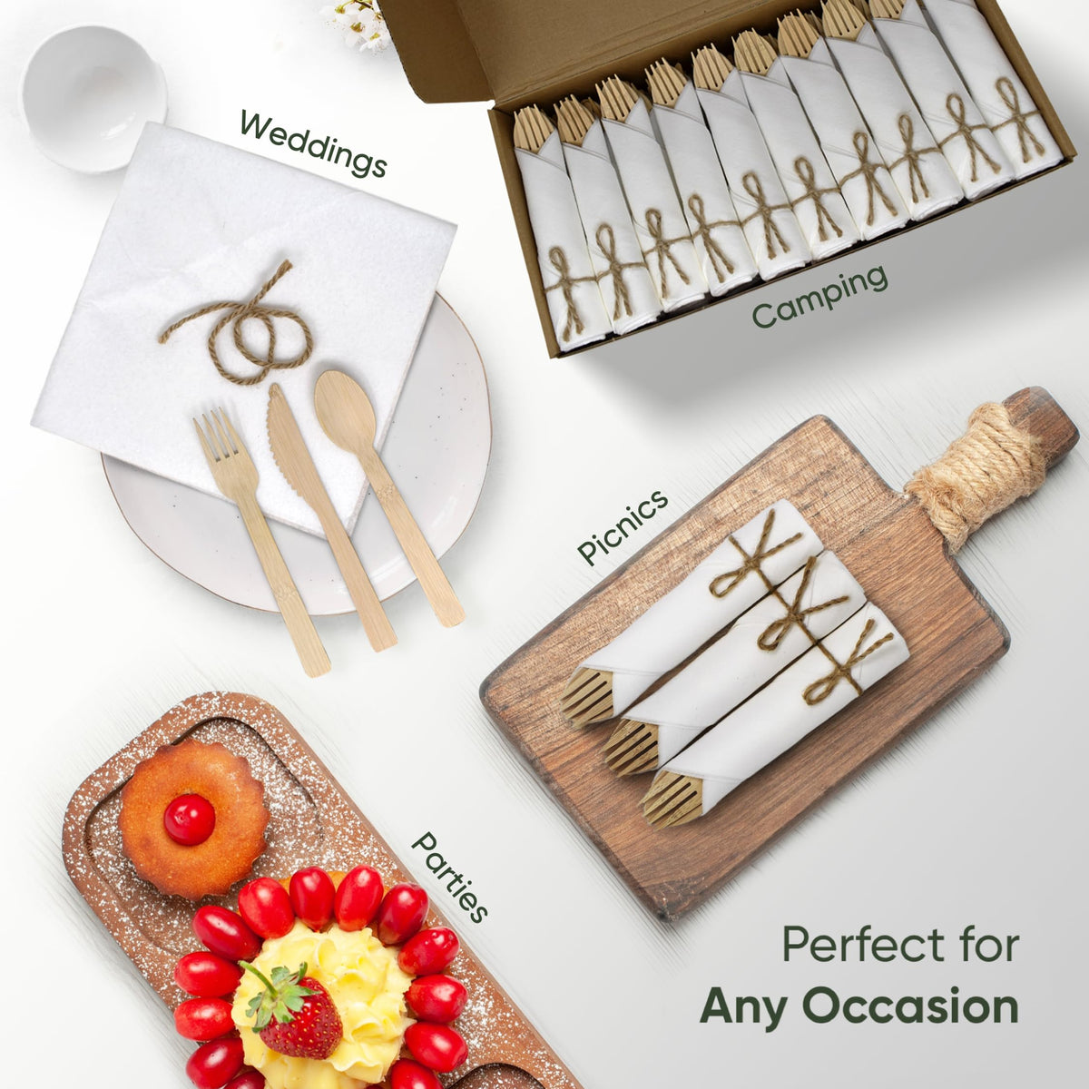 EcoPreps Pre-Rolled Bamboo Cutlery & Napkin Set