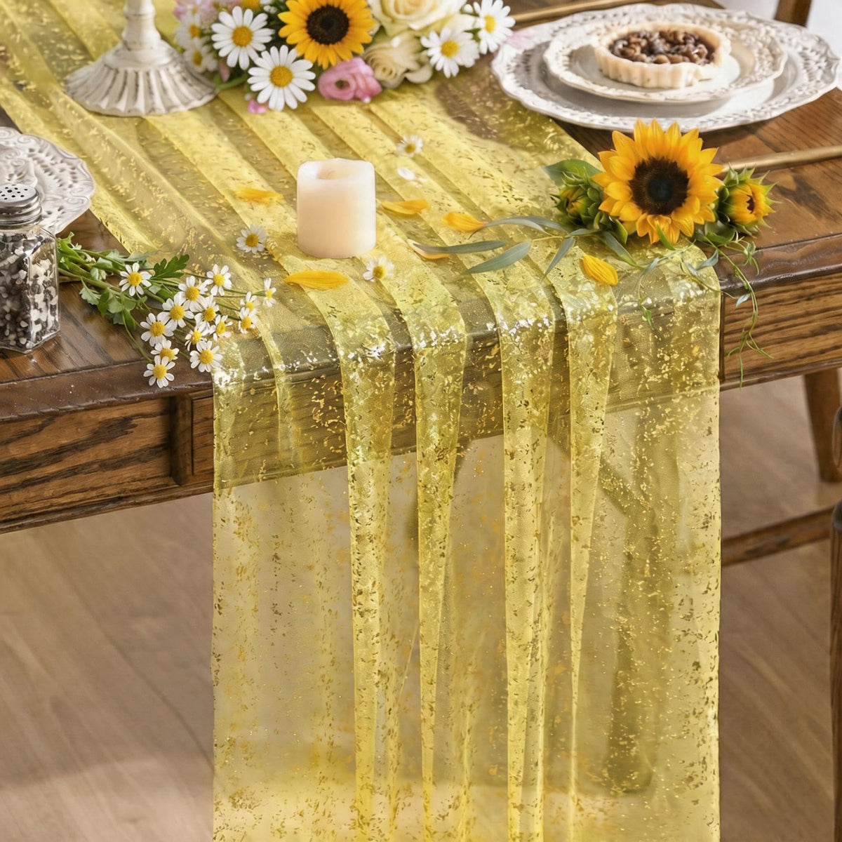 Artoid Mode Glitter Foil Gauze Table Runner for Parties