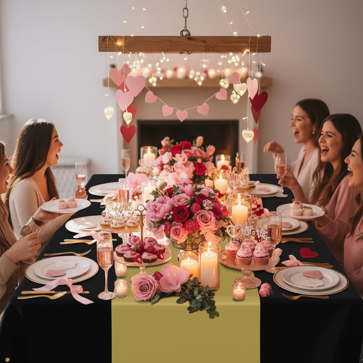 Smiry 12-Pack Gold Print Plastic Tablecloths, 54x108 in