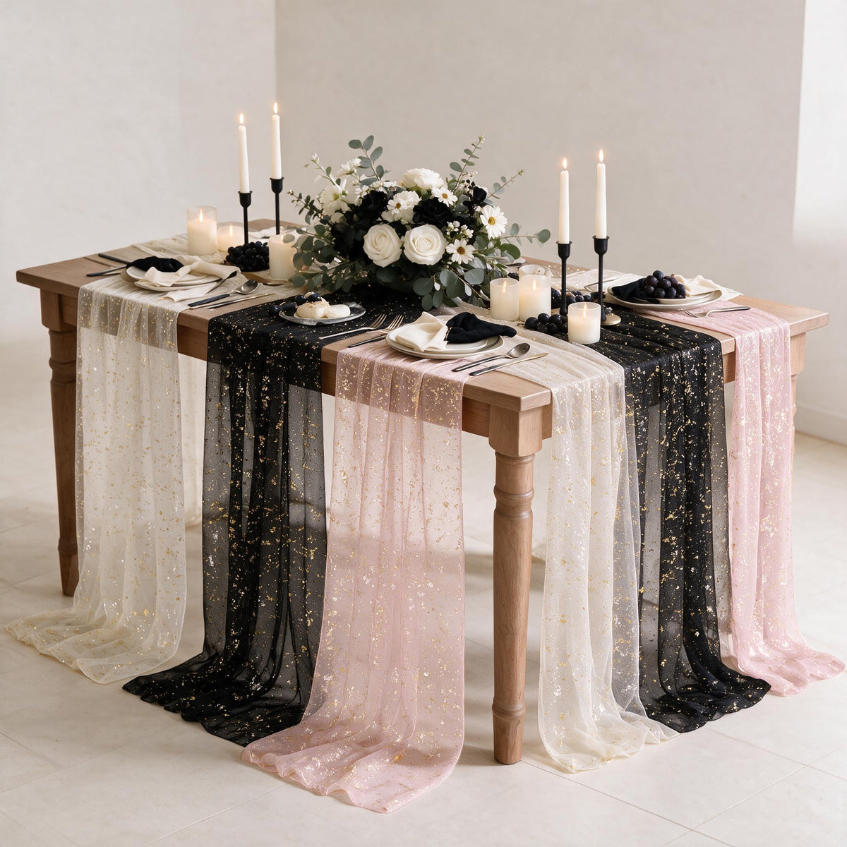 Artoid Mode Glitter Foil Gauze Table Runner for Parties