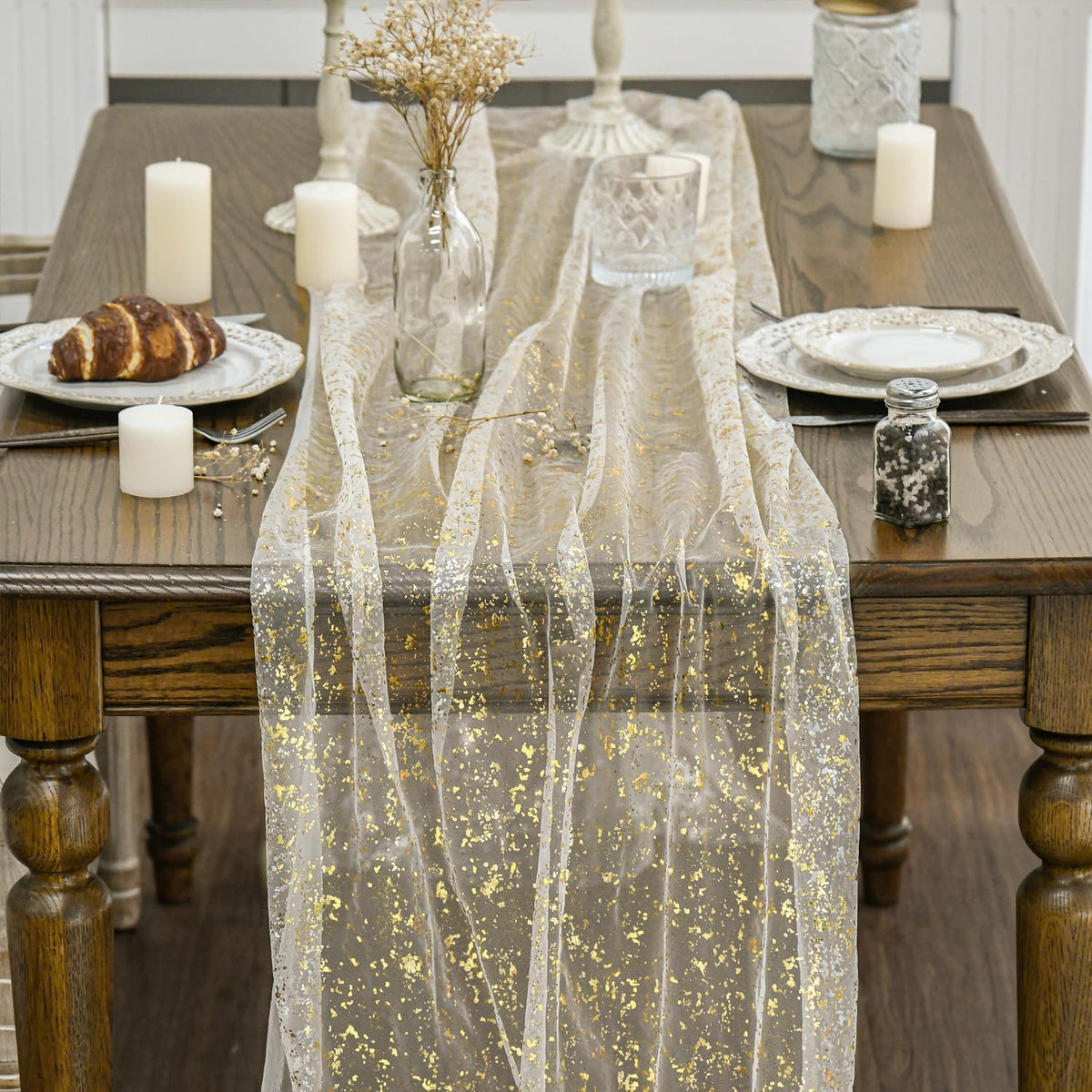 Artoid Mode Glitter Foil Gauze Table Runner for Parties