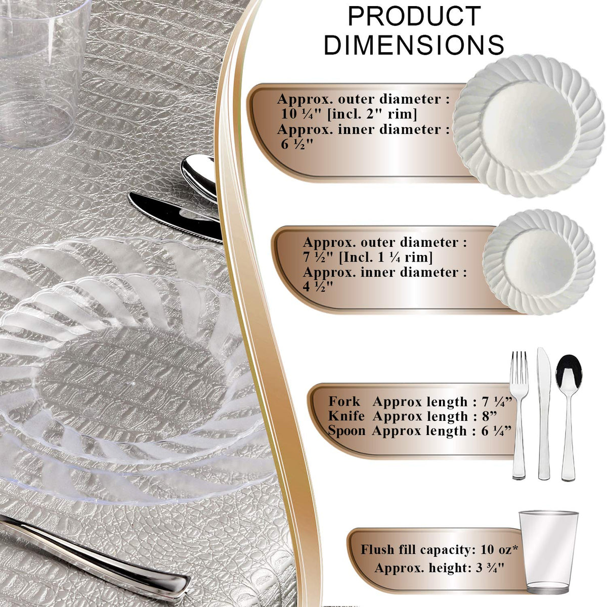 144-Guest Clear Disposable Dinnerware Set with Silver Cutlery