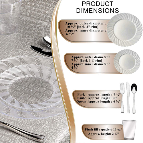 144-Guest Clear Disposable Dinnerware Set with Silver Cutlery