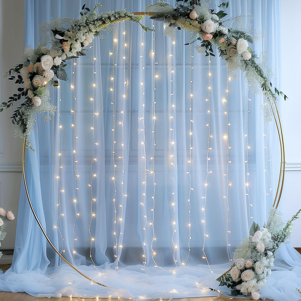 10x10FT Sheer Tulle Backdrop Curtain with String Lights