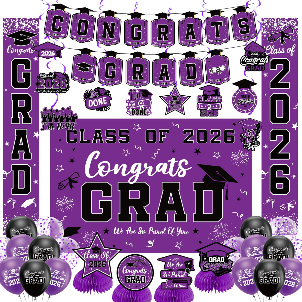 Class of 2026 Black & Gold Graduation Party Banner