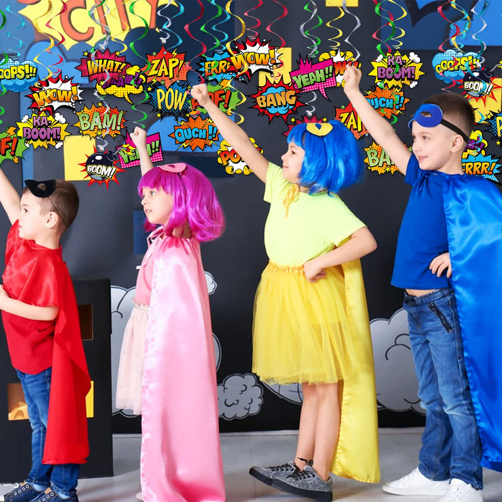 30-Pack Superhero Foil Hanging Swirls for Birthday Parties