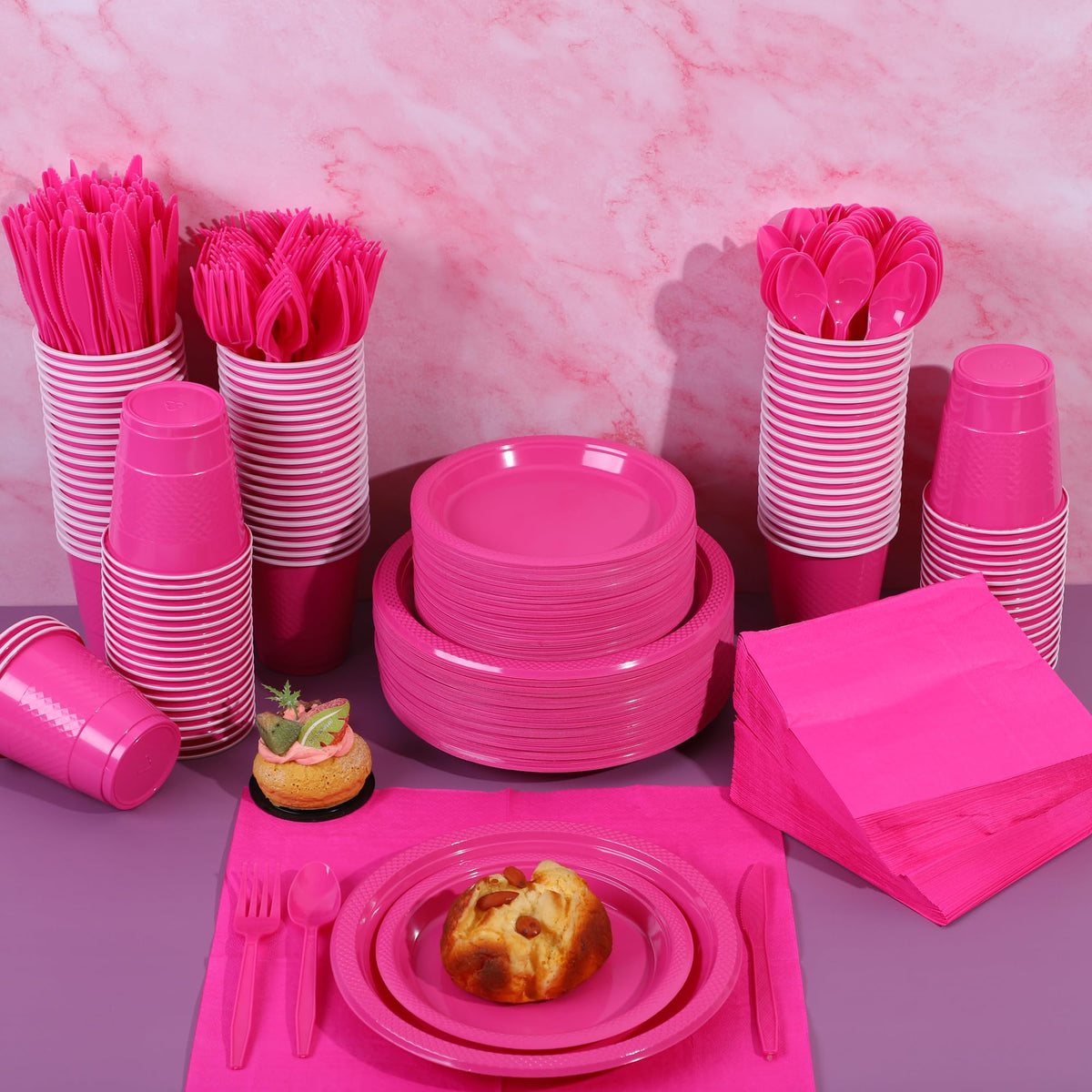 ADXCO Disposable Dinnerware Set with Plates, Cups & Cutlery