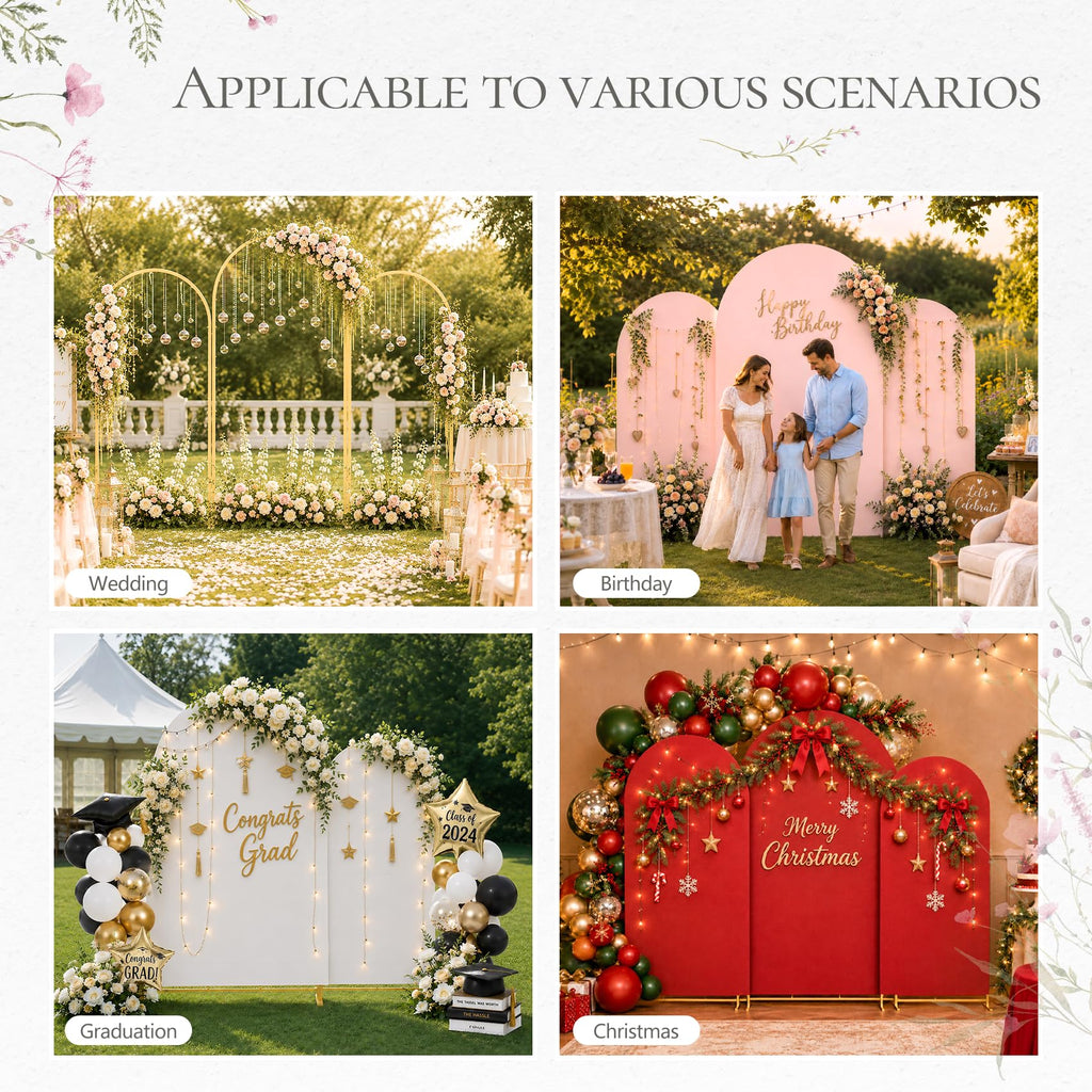 3-Piece Metal Arch Backdrop Stand Set with Covers, 6–7.2FT