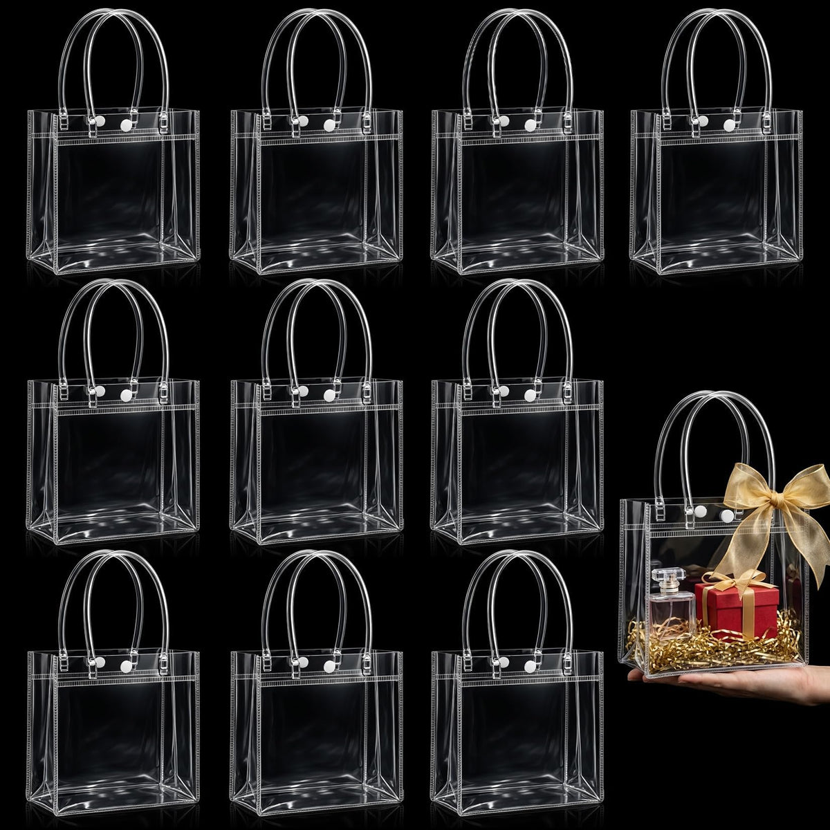 MAQIHAN Clear PVC Gift Bags with Handles for Party Favors