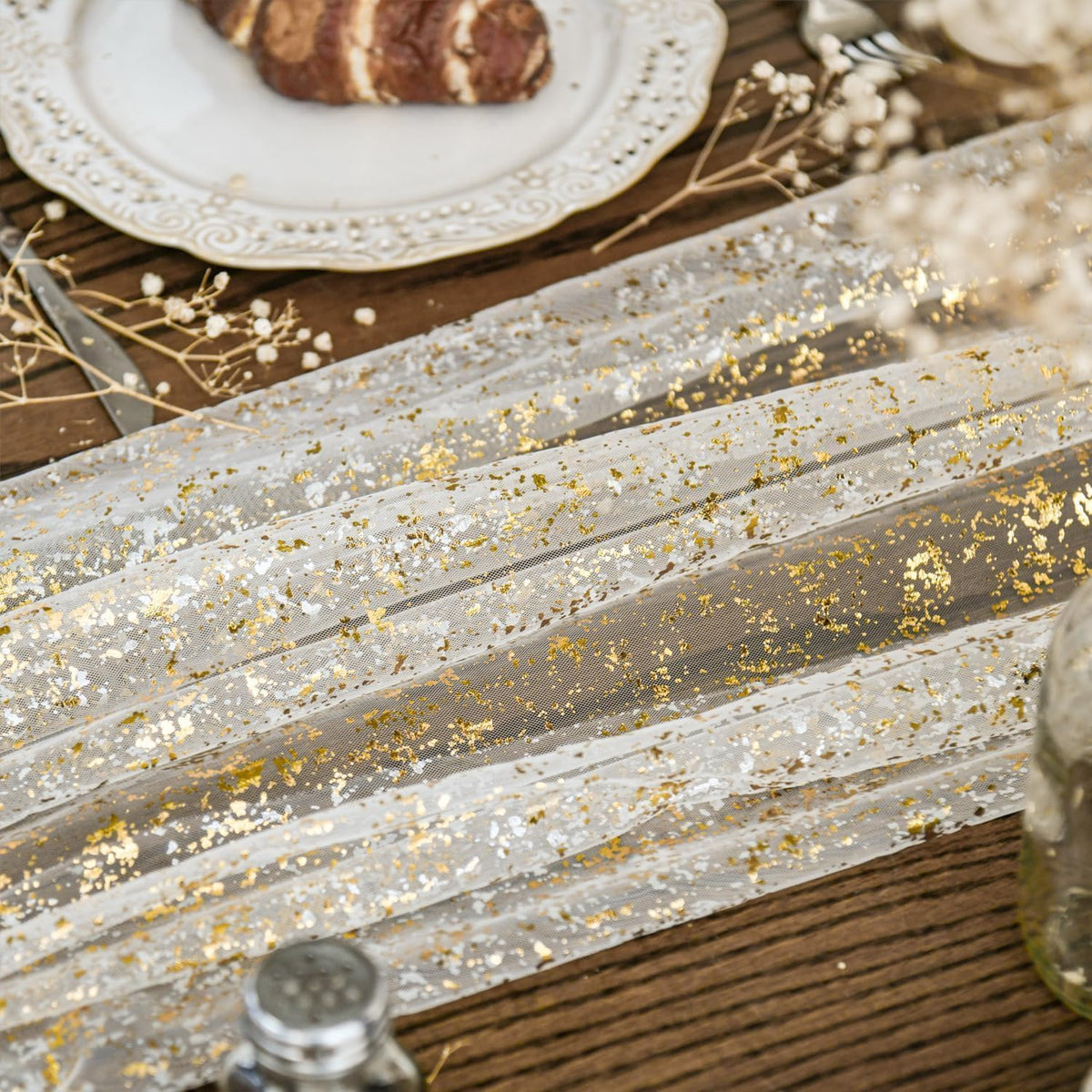 Artoid Mode Glitter Foil Gauze Table Runner for Parties