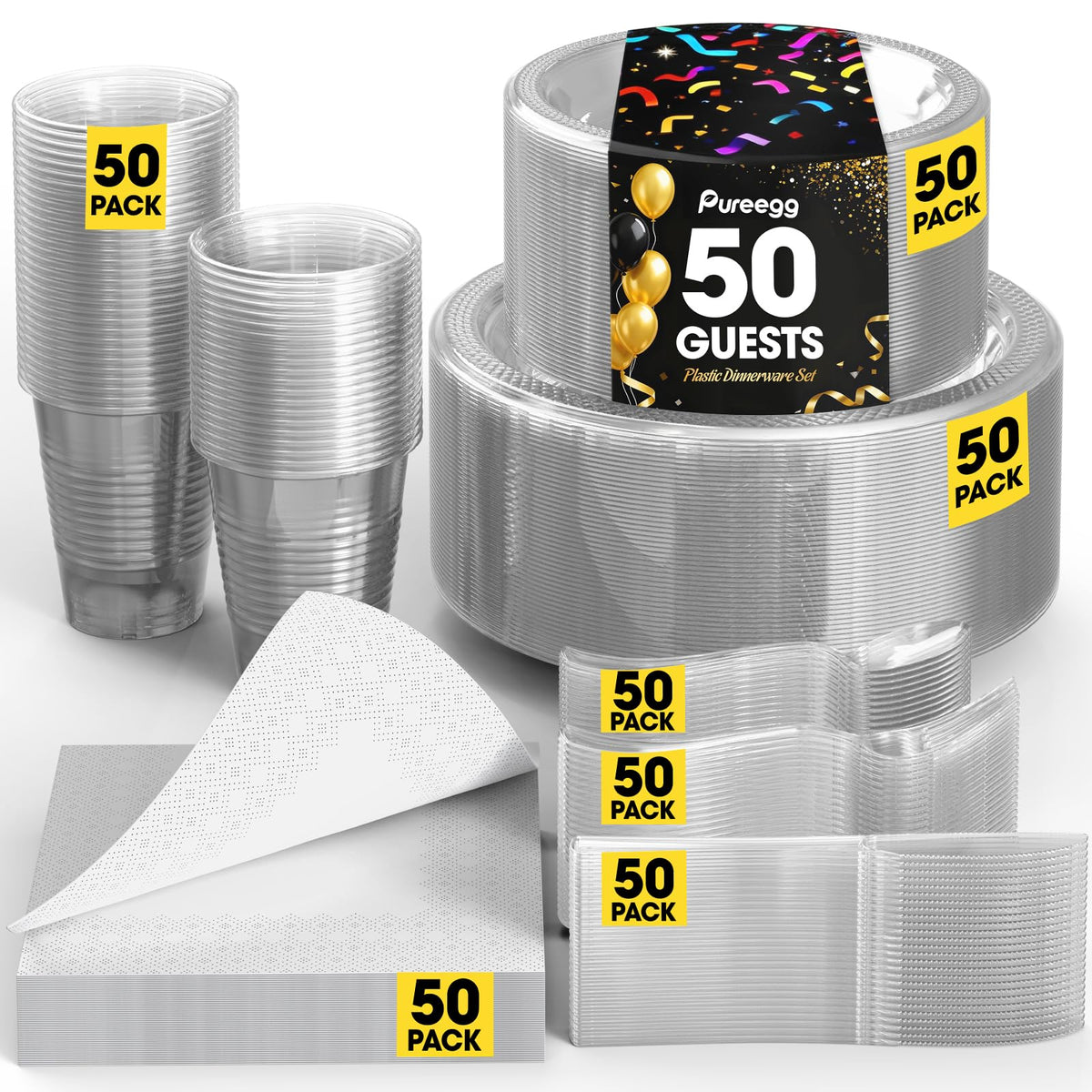 Pureegg 350-Piece Disposable Dinnerware Set for 50 Guests