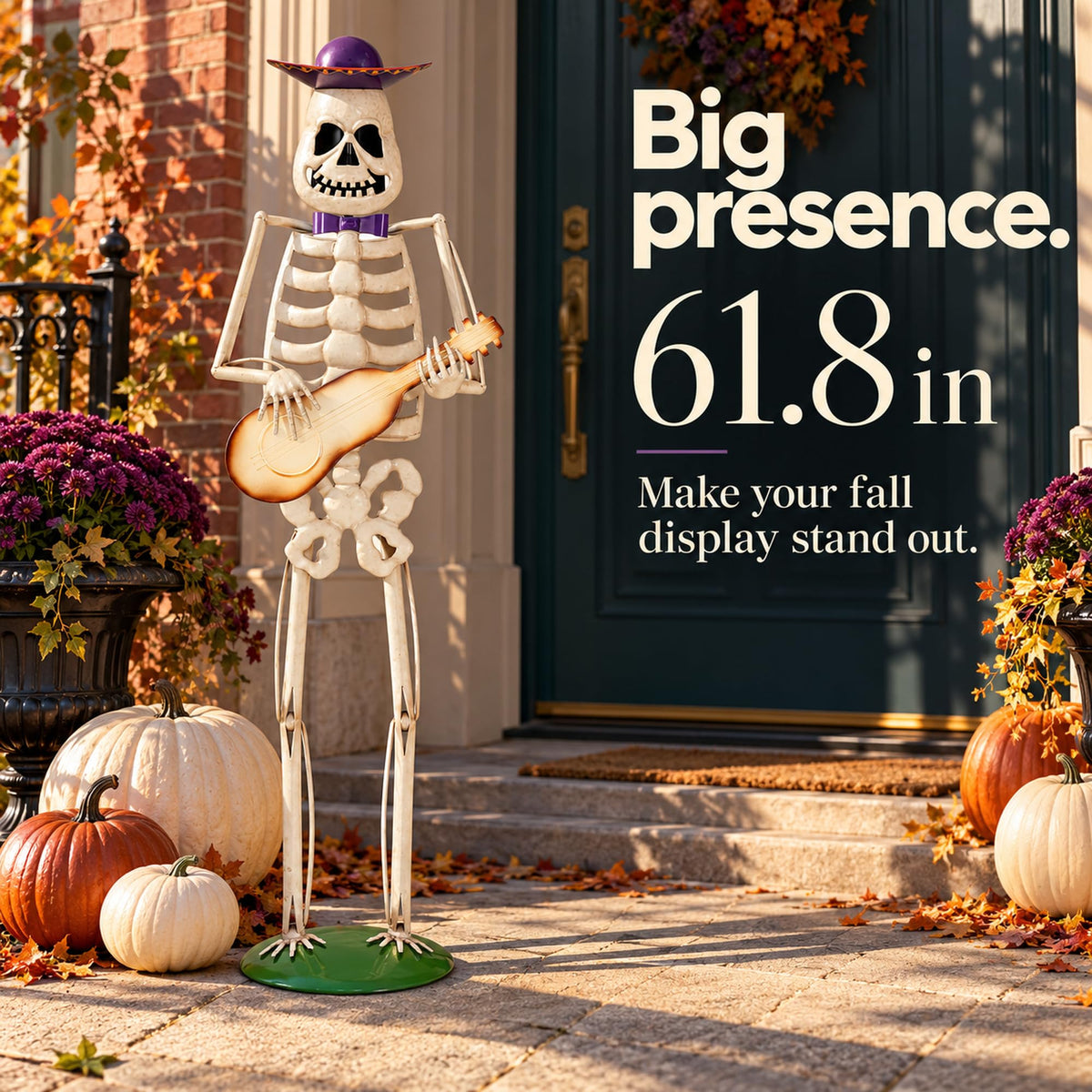 FEISIDELIN 157cm Halloween Skeleton Guitar Yard Statue