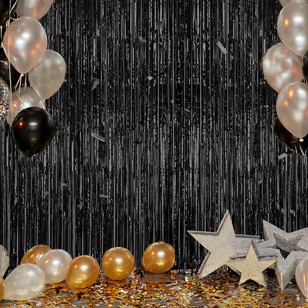 DECOCKRAT 3-Pack Foil Fringe Backdrop Curtains, 3.3x8.2 FT