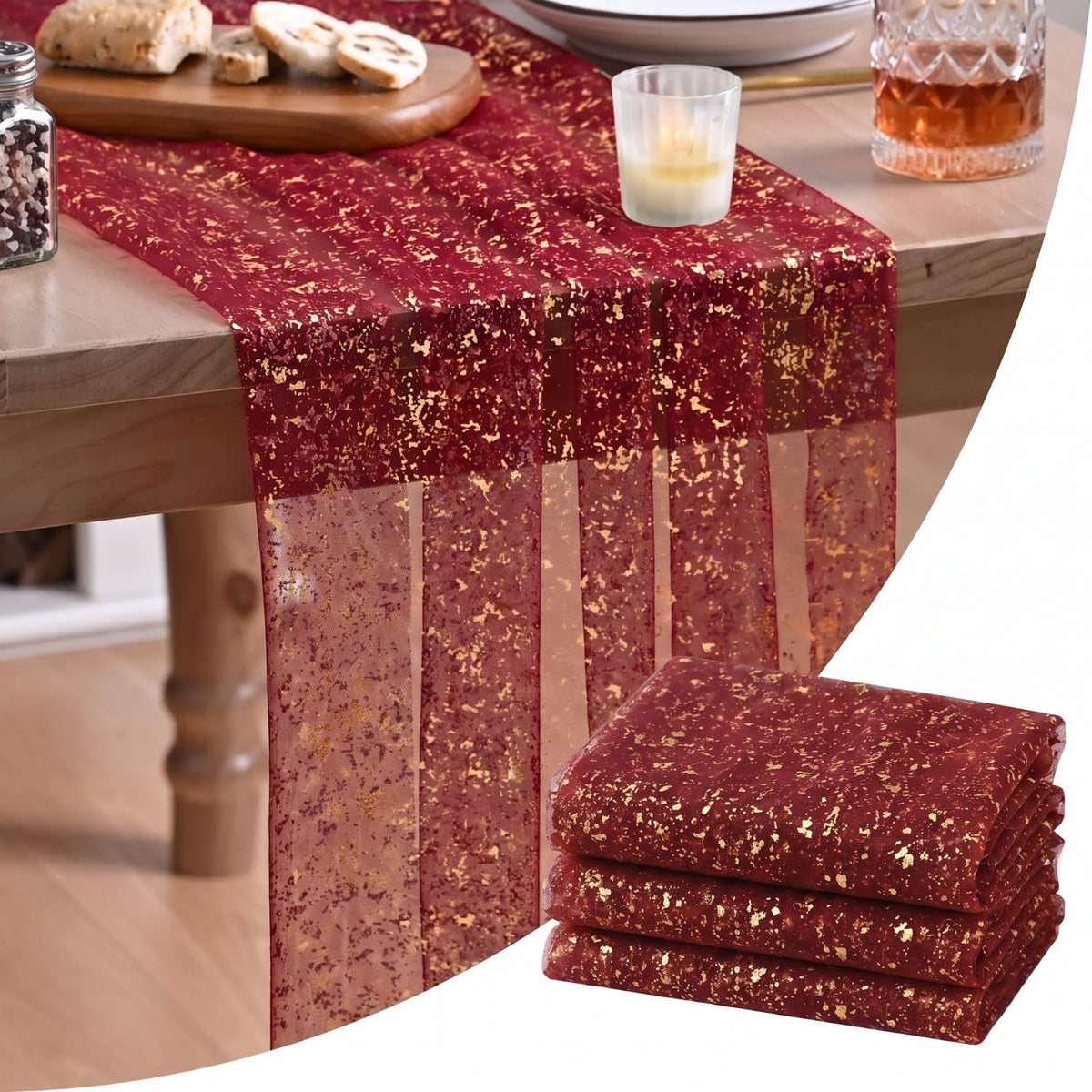 Artoid Mode Glitter Foil Gauze Table Runner for Parties