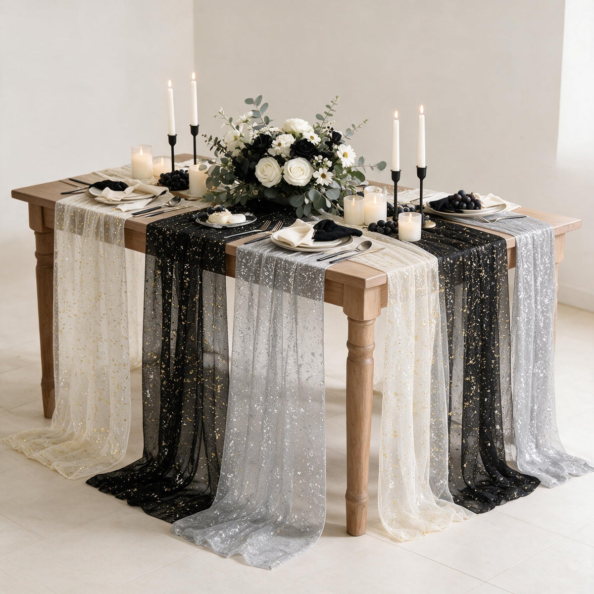 Artoid Mode Glitter Foil Gauze Table Runner for Parties