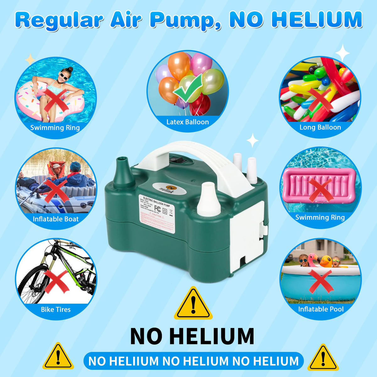 Nulink Portable 600W Electric Balloon Pump with Dual Nozzles