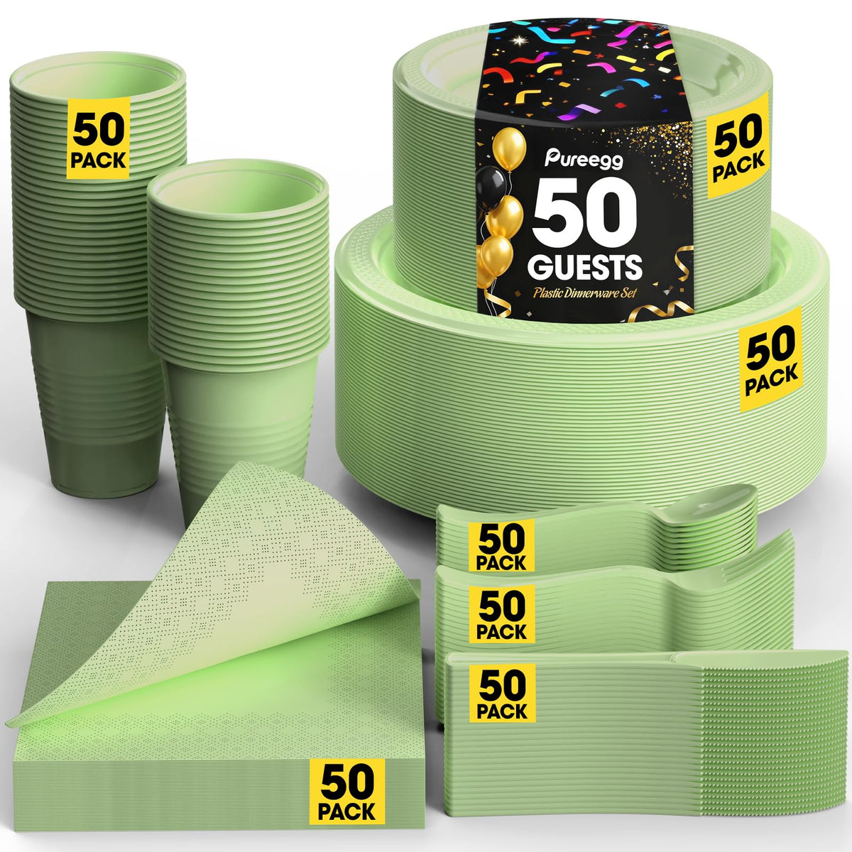 Pureegg 350-Piece Disposable Dinnerware Set for 50 Guests