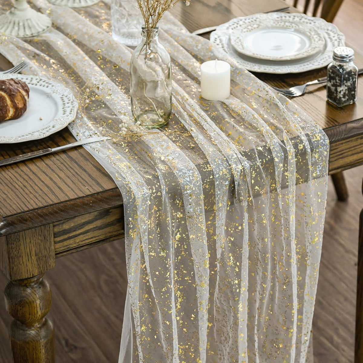 Artoid Mode Glitter Foil Gauze Table Runner for Parties