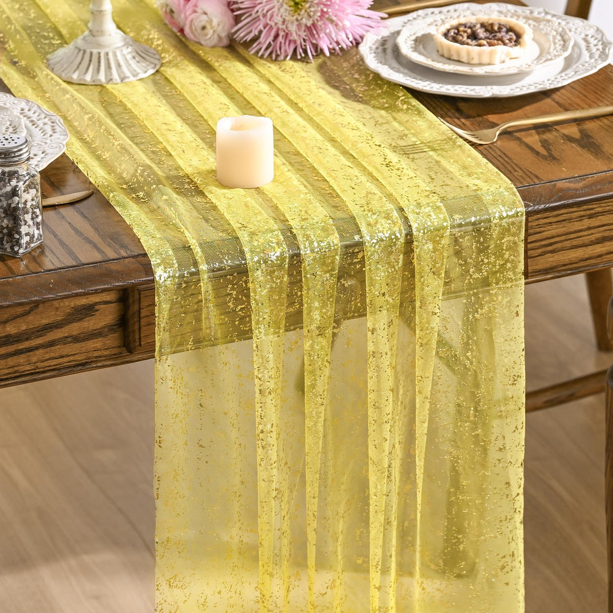 Artoid Mode Glitter Foil Gauze Table Runner for Parties