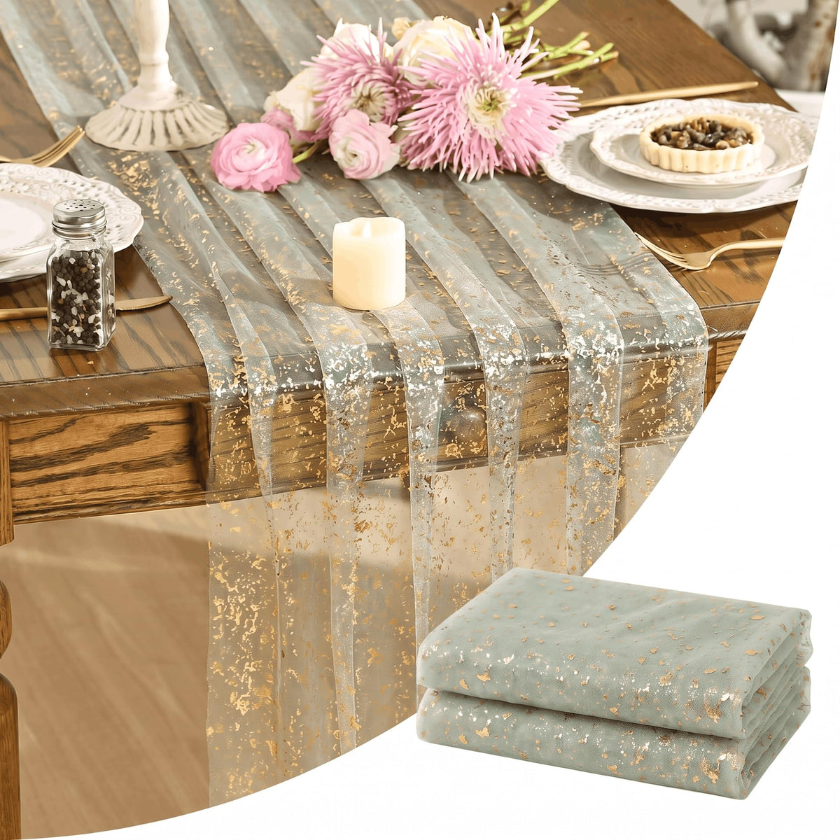 Artoid Mode Glitter Foil Gauze Table Runner for Parties