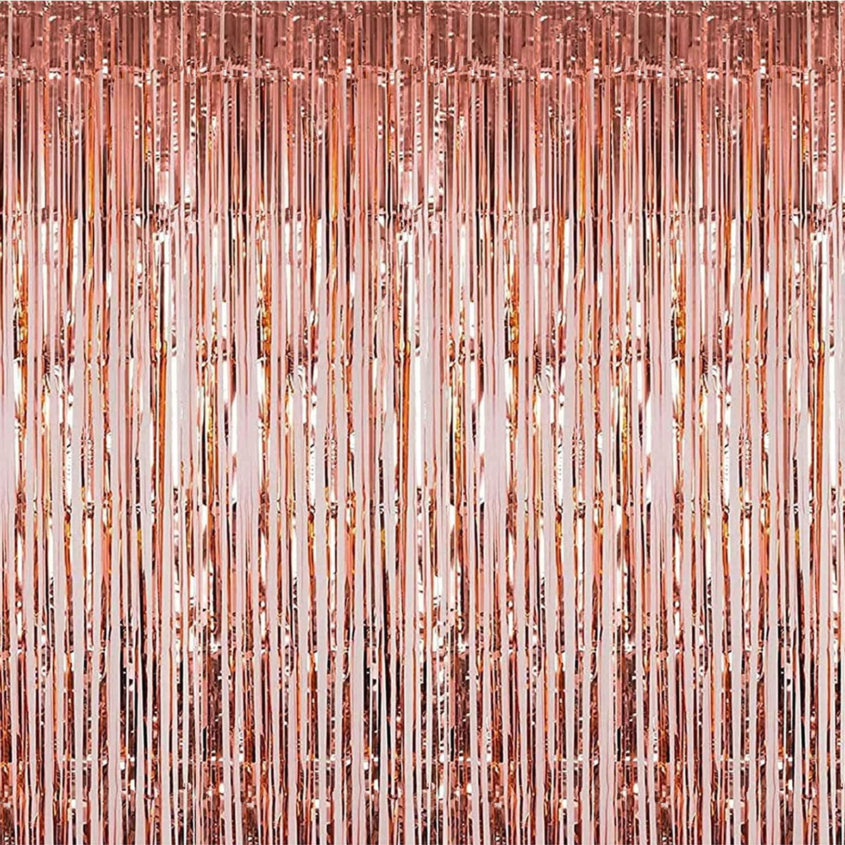 2-Pack Hot Pink Foil Fringe Curtains, 3.2 x 8.2 FT