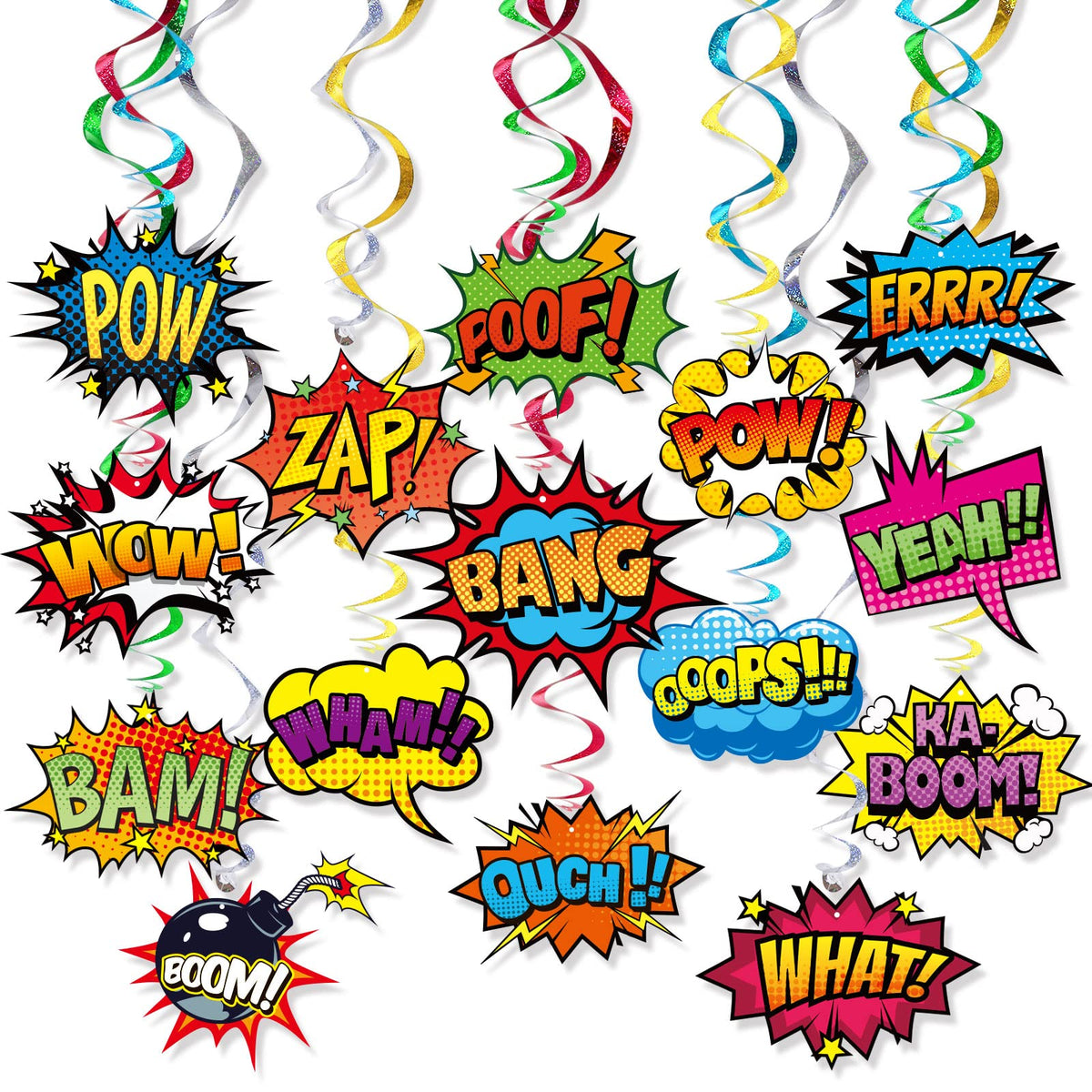 30-Pack Superhero Foil Hanging Swirls for Birthday Parties