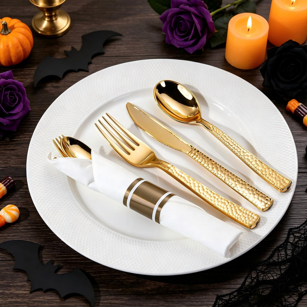 WELLIFE 100-Pack Gold Pre-Rolled Plastic Cutlery Sets