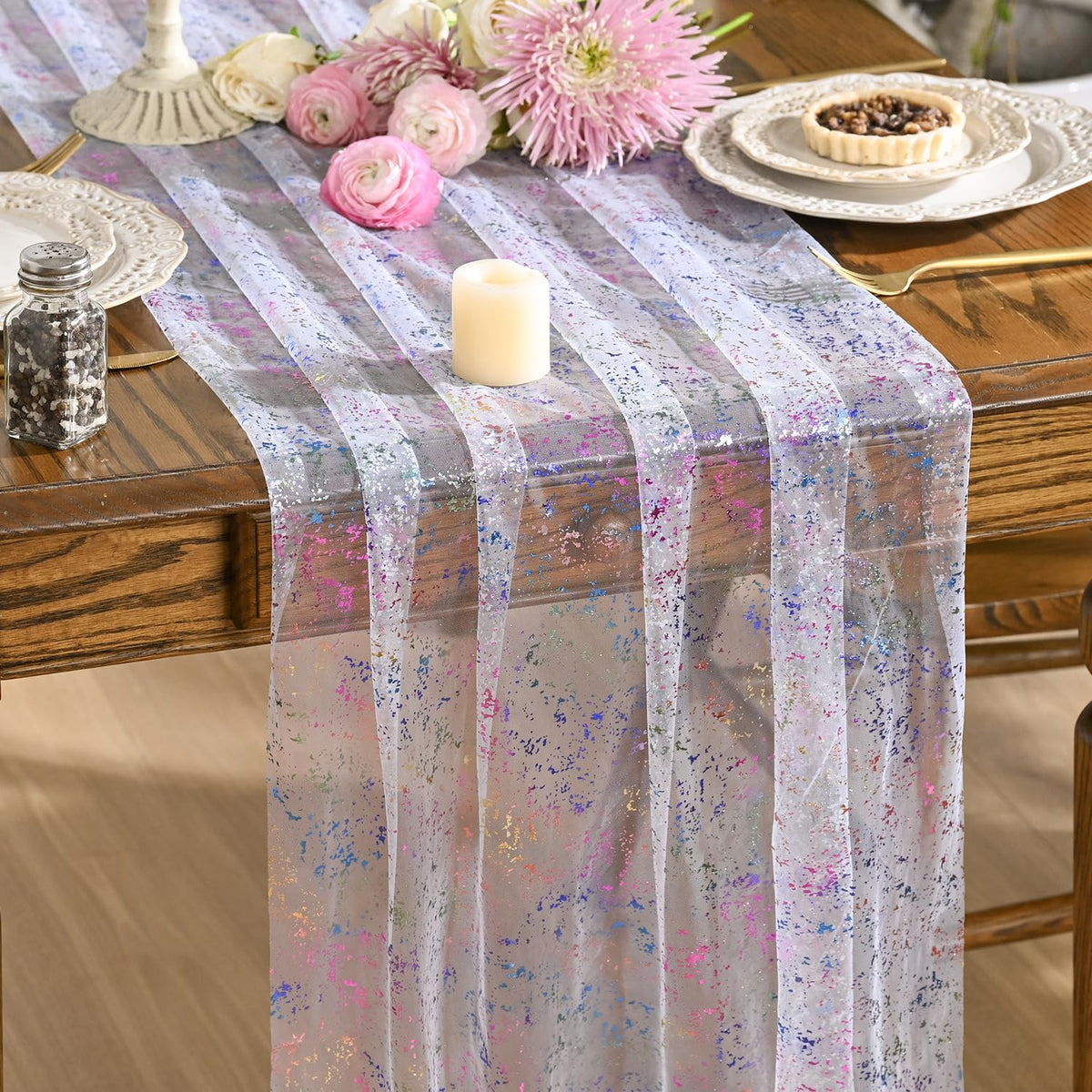 Artoid Mode Glitter Foil Gauze Table Runner for Parties