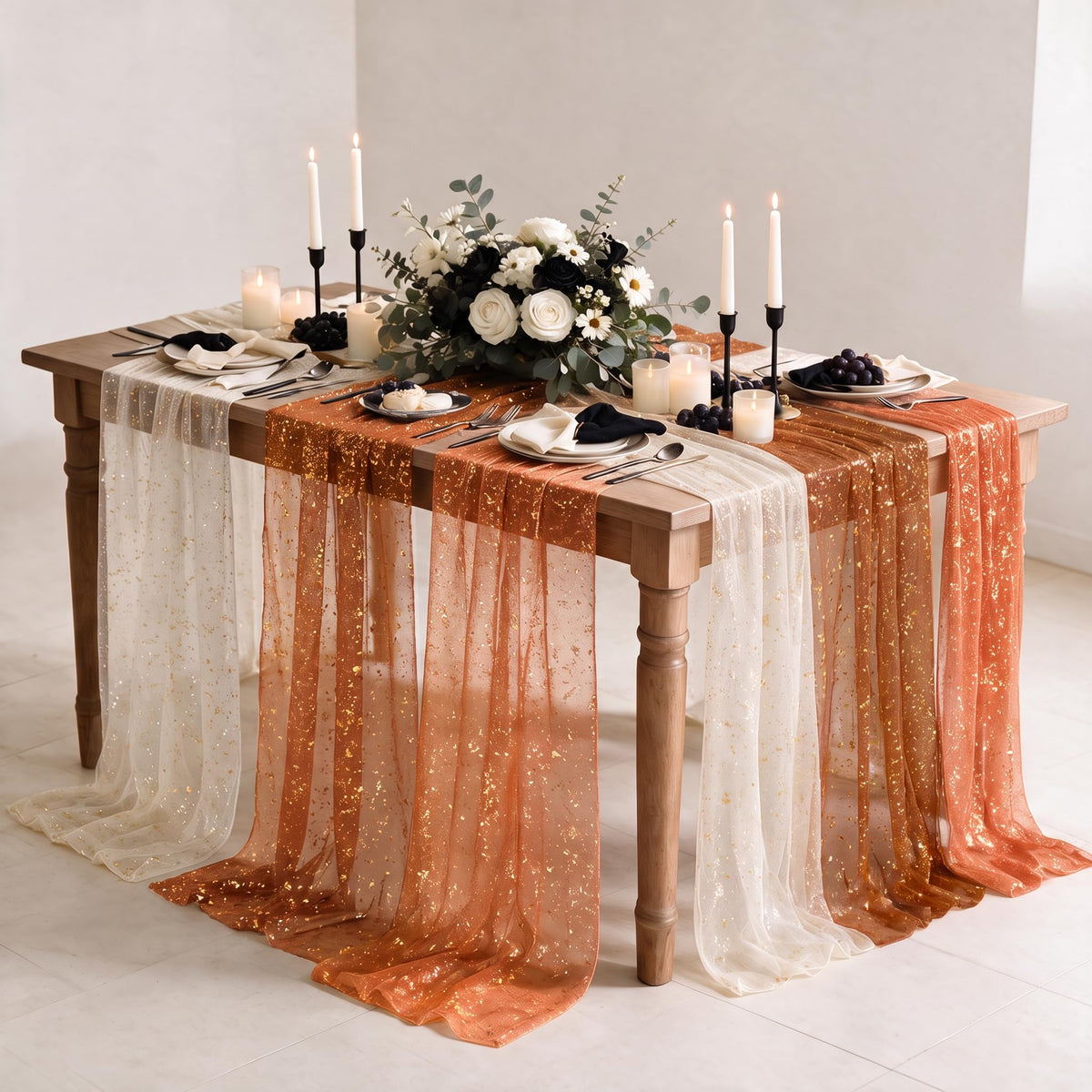 Artoid Mode Glitter Foil Gauze Table Runner for Parties