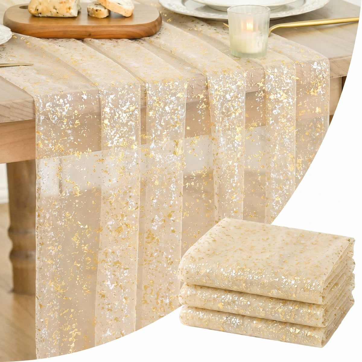 Artoid Mode Glitter Foil Gauze Table Runner for Parties