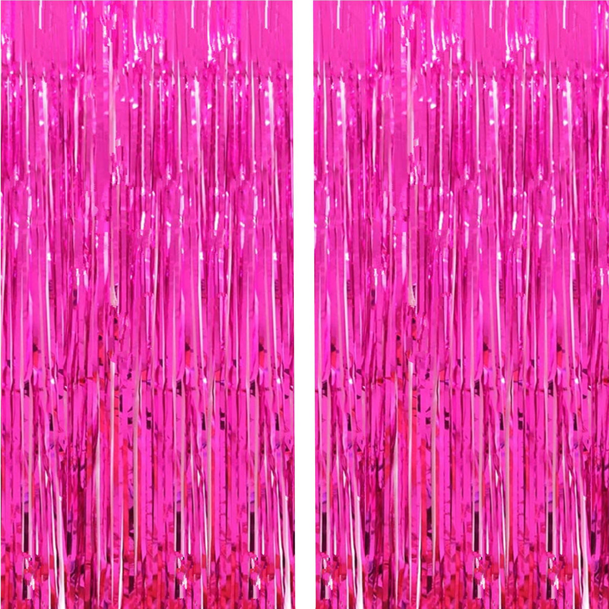 2-Pack Hot Pink Foil Fringe Curtains, 3.2 x 8.2 FT