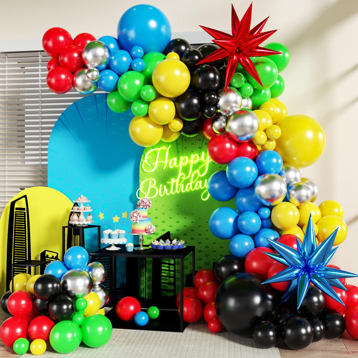 140-Piece Confetti & Star Balloon Garland Arch Kit