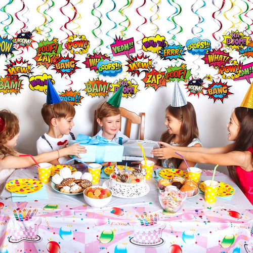 30-Pack Superhero Foil Hanging Swirls for Birthday Parties