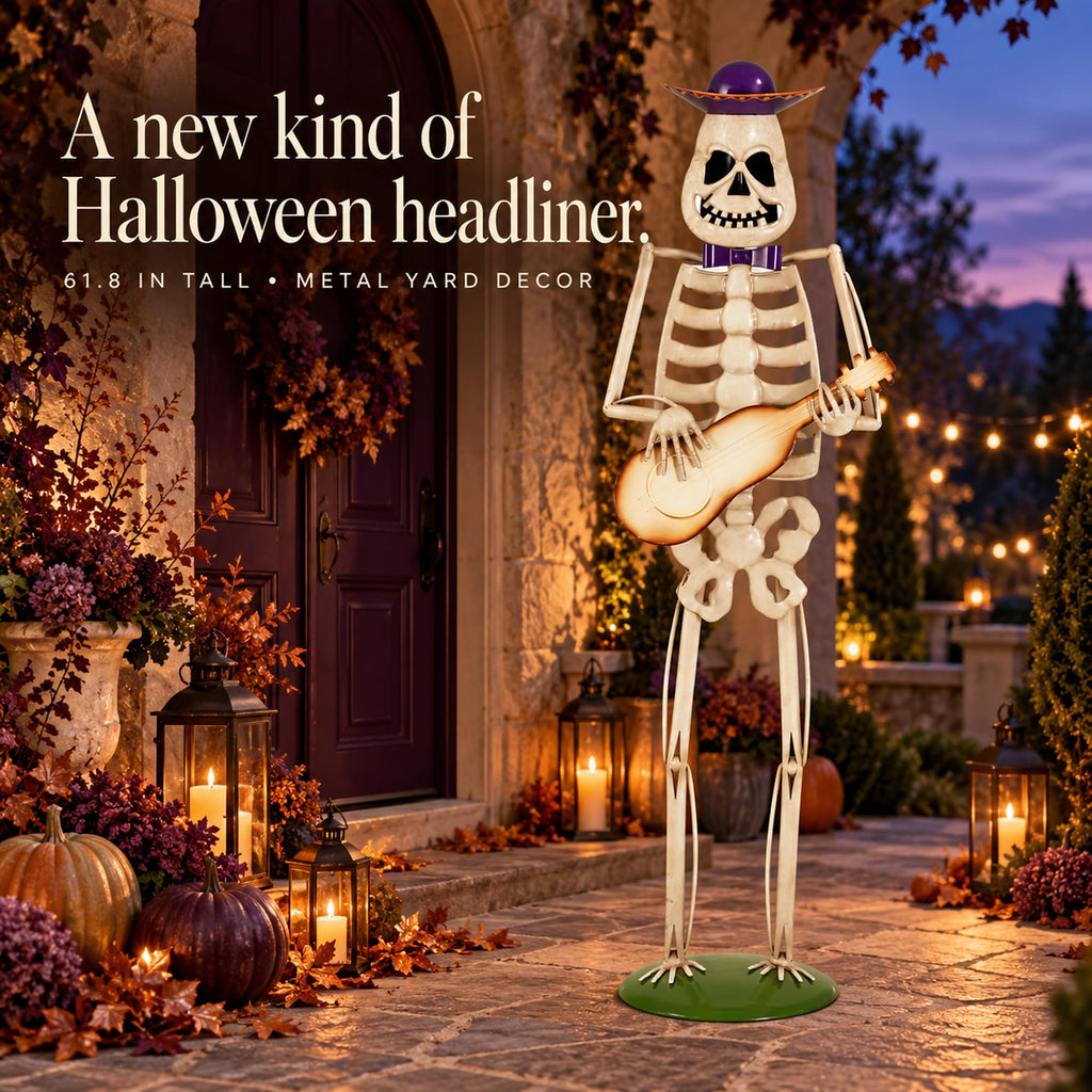 FEISIDELIN 157cm Halloween Skeleton Guitar Yard Statue