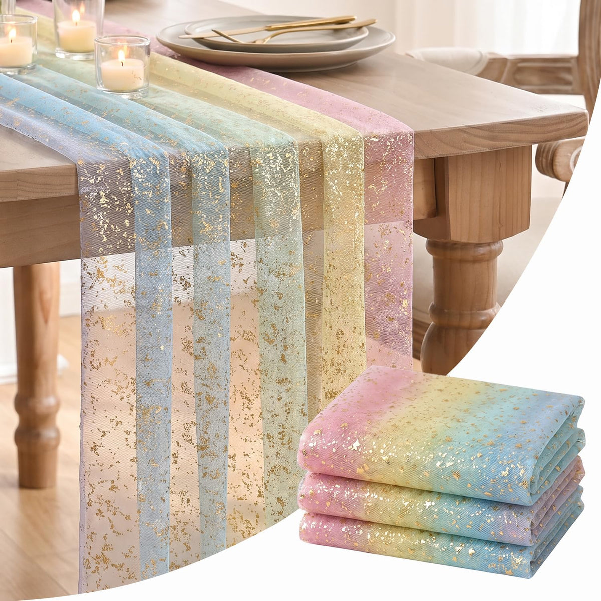 Artoid Mode Glitter Foil Gauze Table Runner for Parties