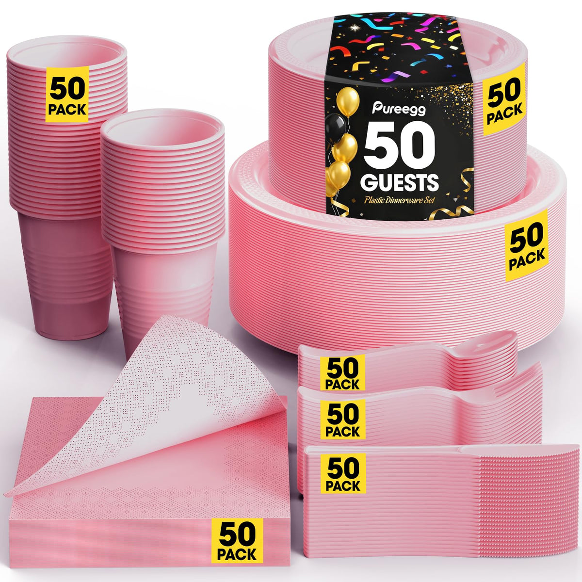 Pureegg 350-Piece Disposable Dinnerware Set for 50 Guests