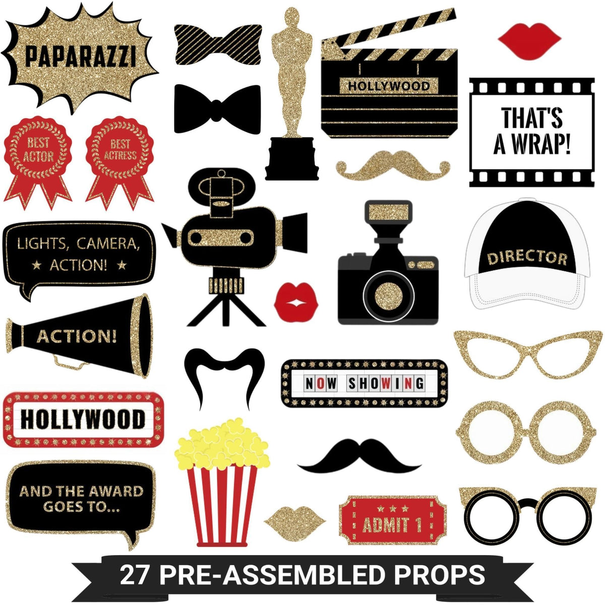 Fully Assembled Photo Booth Props & Selfie Signs for Parties