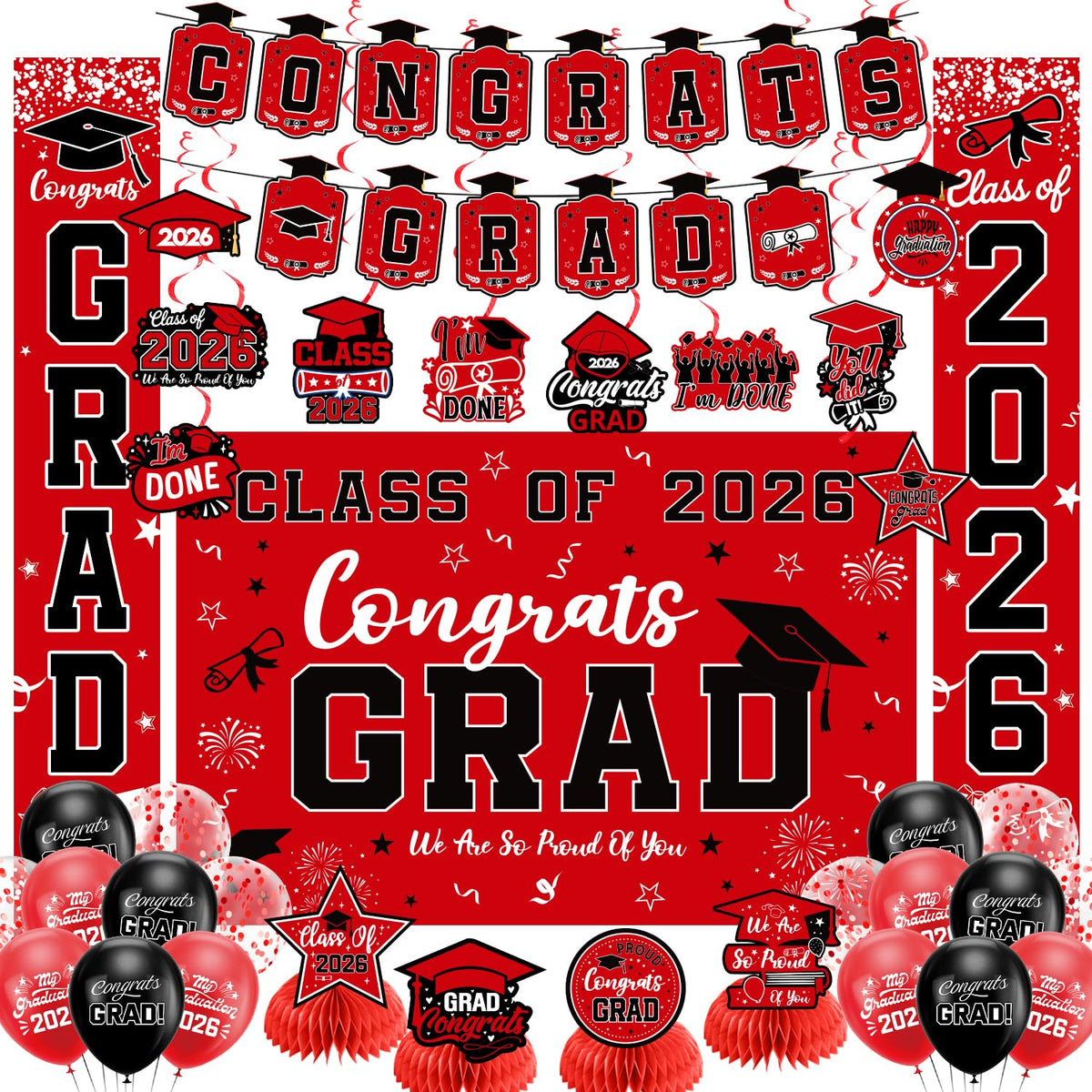 Class of 2026 Black & Gold Graduation Party Banner