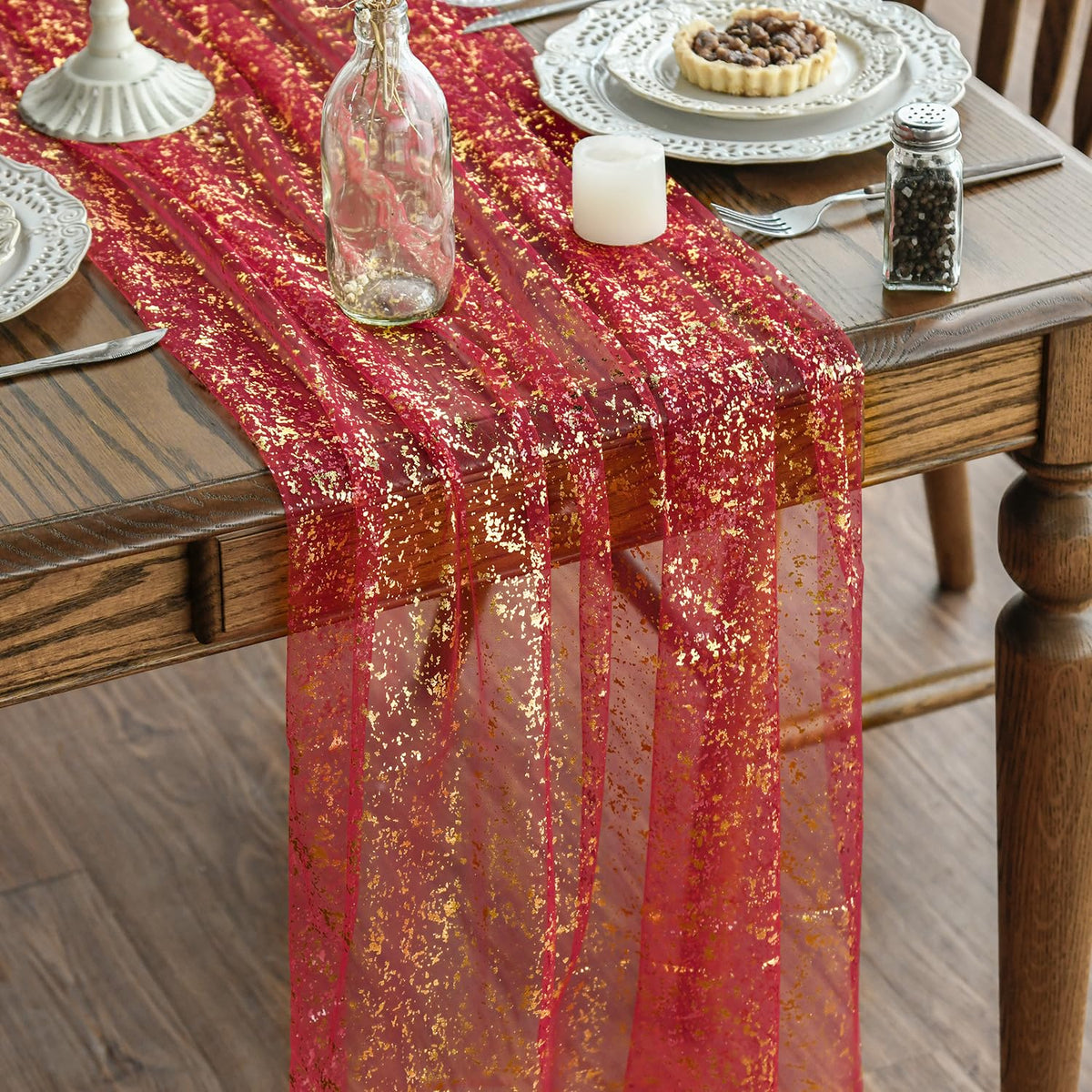 Artoid Mode Glitter Foil Gauze Table Runner for Parties