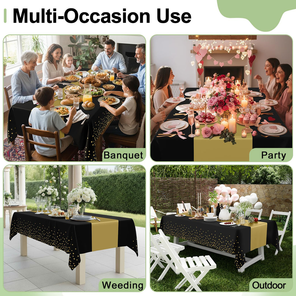 Smiry 12-Pack Gold Print Plastic Tablecloths, 54x108 in