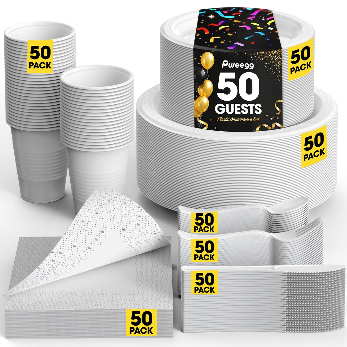 Pureegg 350-Piece Disposable Dinnerware Set for 50 Guests
