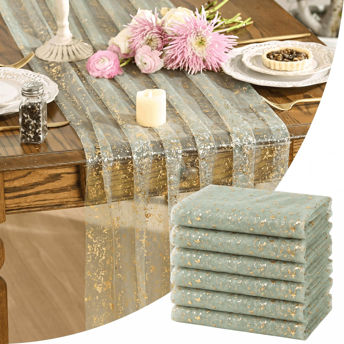 Artoid Mode Glitter Foil Gauze Table Runner for Parties